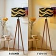 thumbnail image 4 of Wood Tripod Floor Lamp, Mid Century Wood Standing Lamp with 3 Color Temperature Dimmable Standing for Living Room, Bedroom, Office Modern Abstract Curve 3D Striped Black Flaxen Lamp Shade, 4 of 5