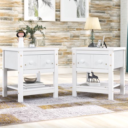 CLEARANCE! Wooden Nightstand with One Drawer and One Shelf  Modern Style Bedside Table(Set of 2) - Brushed White