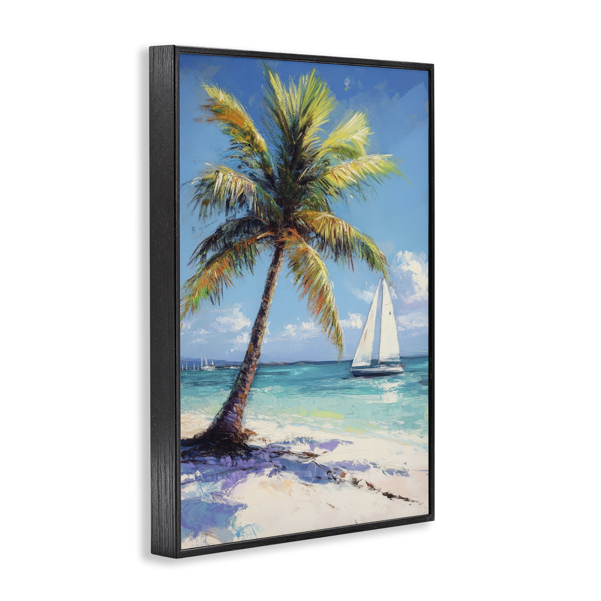 Stupell Industries Palms & Sails Beach View Black Framed Giclee Art, design by Petal Prints Design