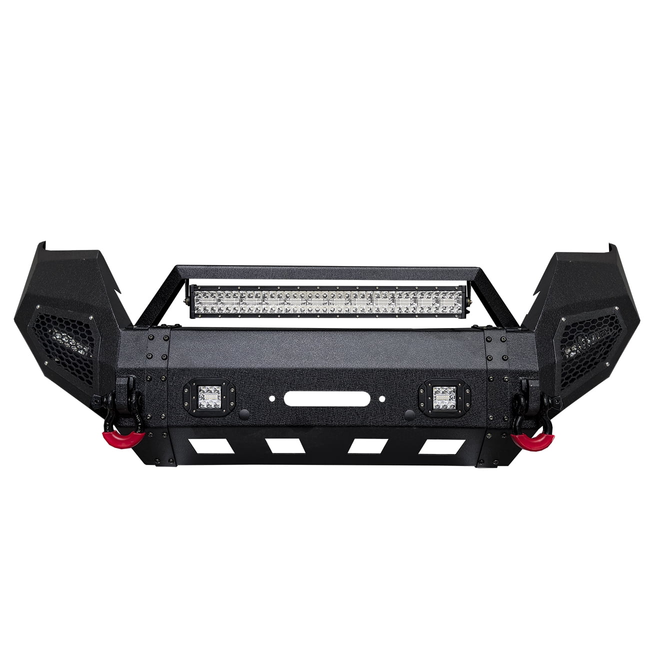 Vijay Compatible with 2016-2017-2018-2019-2020-2021-2022-2023 Toyota Tacoma Front Bumper Textured Black Steel with Lights and D-rings