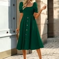 thumbnail image 3 of Drses Womens Summer Puffy Short Sleeve Square Neck Smocked Tiered Ruffle Midi Dress, 3 of 6