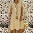 thumbnail image 2 of Vestido de algodón y lino de manga corta con estampado de verano con cuello en V suelto para mujer a la moda Fridja  bnh4842, 2 of 7