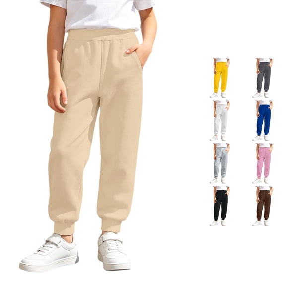 CAIVO Cozy Girls Pull On Pants Fall Winter Solid Color Casual Sweatpants For Kids Comfortable Everyday Wear Cute Trousers