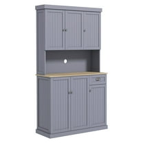 Kitchen Buffet with Hutch, Farmhouse Pantry Storage Cabinet, Gray Microwave Stand, Adjustable Shelves, 71 Inch