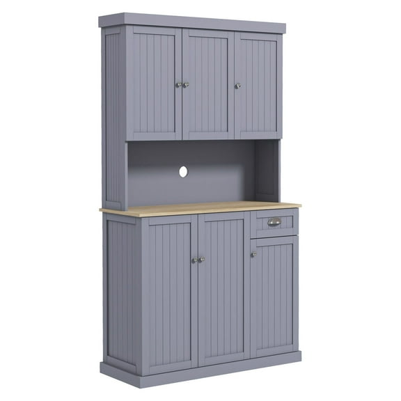 Kitchen Buffet with Hutch, Farmhouse Pantry Storage Cabinet, Gray Microwave Stand, Adjustable Shelves, 71 Inch