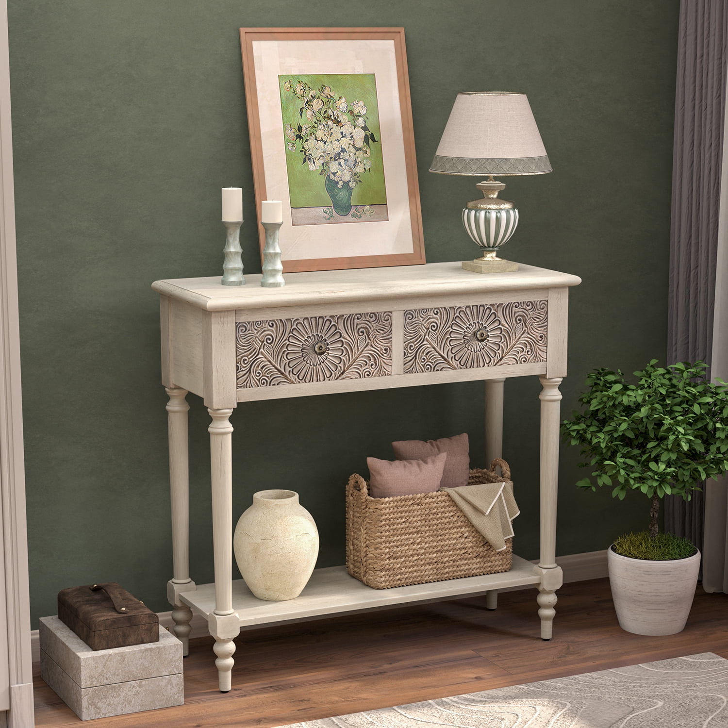 VENTOPYR 32''Vintage Console Table,Solid Wood 2-Drawer Entryway Table