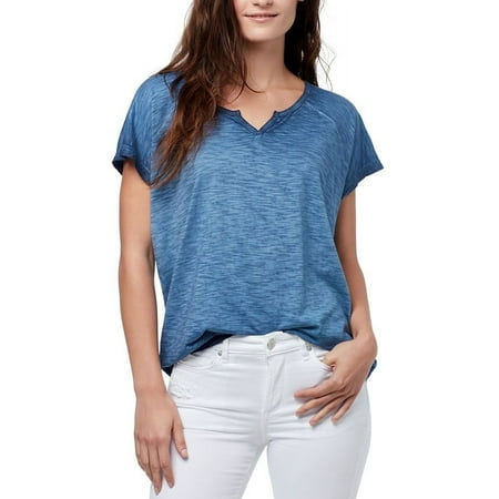 William Rast Women's Split Neck Raglan Sleeve T-Shirt Black Size X-Large