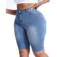 thumbnail image 3 of Gocolloa Women Plus Size Jean Shorts Stretchy High Waisted 10" Inseam Knee Length Denim Bermuda Shorts Royal Blue 26W, 3 of 5