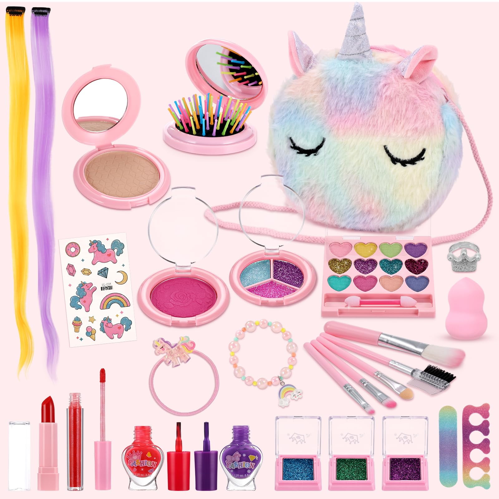 Kids Makeup Kit for Girl Toys, Washable Real Makeup Set with Unicorn Bag Girls Princess Play Make Up Toys Gift for 3 4 5 6 7 8 9 10 Years Old Girl