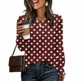 thumbnail image 2 of Long Sleeve Shirts for Women Casual Crew Neck Fall Tops Ruffle Cuffs Pleated Basic Blouse Vintage Dressy Work Tshirts, 2 of 6