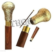 Walking Cane Knob Handle Brass Solid Stick Handle W/Brown Wooden Rustic Vintage Home Decor Gifts