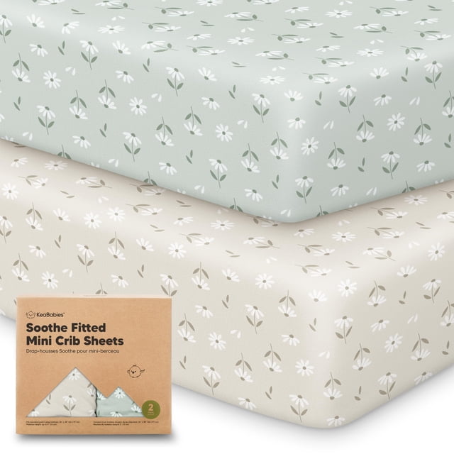 Juego de 2 sábanas ajustables mini para cuna KeaBabies de algodón orgánico 96 x 66 cm