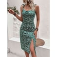 thumbnail image 4 of Women'S Summer Split Thigh Spaghetti Strap Midi Floral Dress Green M, 4 of 6