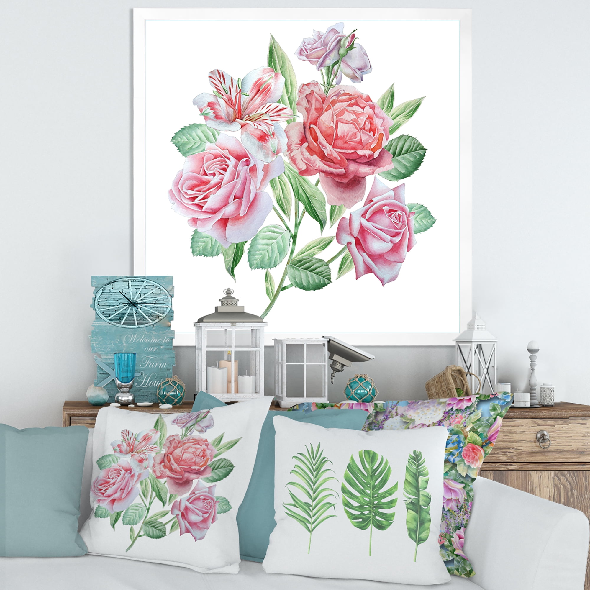 Designart 'Spring Flowers Alstroemeria Pink Roses' Traditional Framed Art Print
