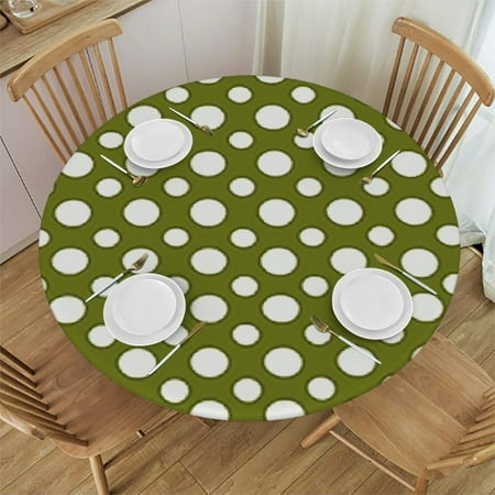 

Tllo0ord White Simple Round Tablecloth Waterproof Spillproof and Elastic Edged Fitted Table Cover Fits up Tables 46-50