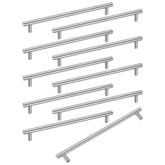 Uxcell 10-Pack Cabinet Pulls Knobs, 9.8" Modern Stainless Steel T Bar Knobs Double Hole Handles [Silver]