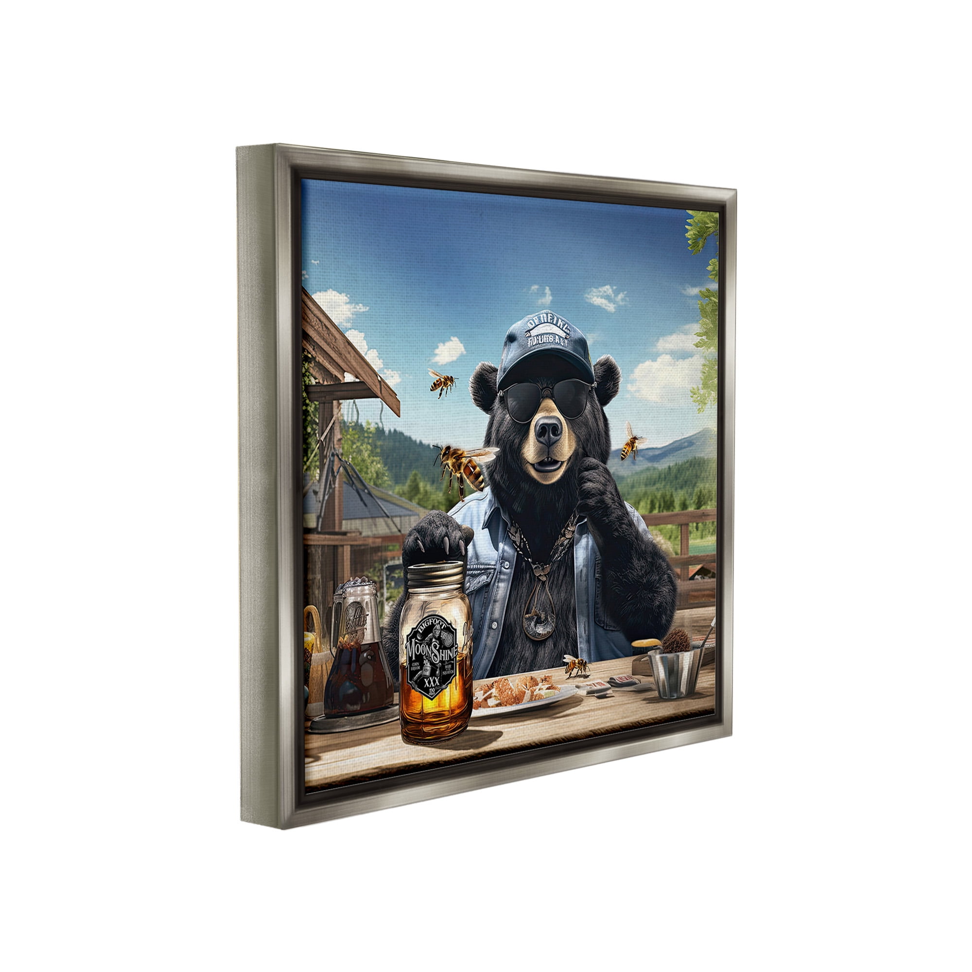 Stupell Industries Bear at Rustic Campsite Animals & Insects Painting Gray Floater Framed Canvas Art Print Wall Art, 25 x 25
