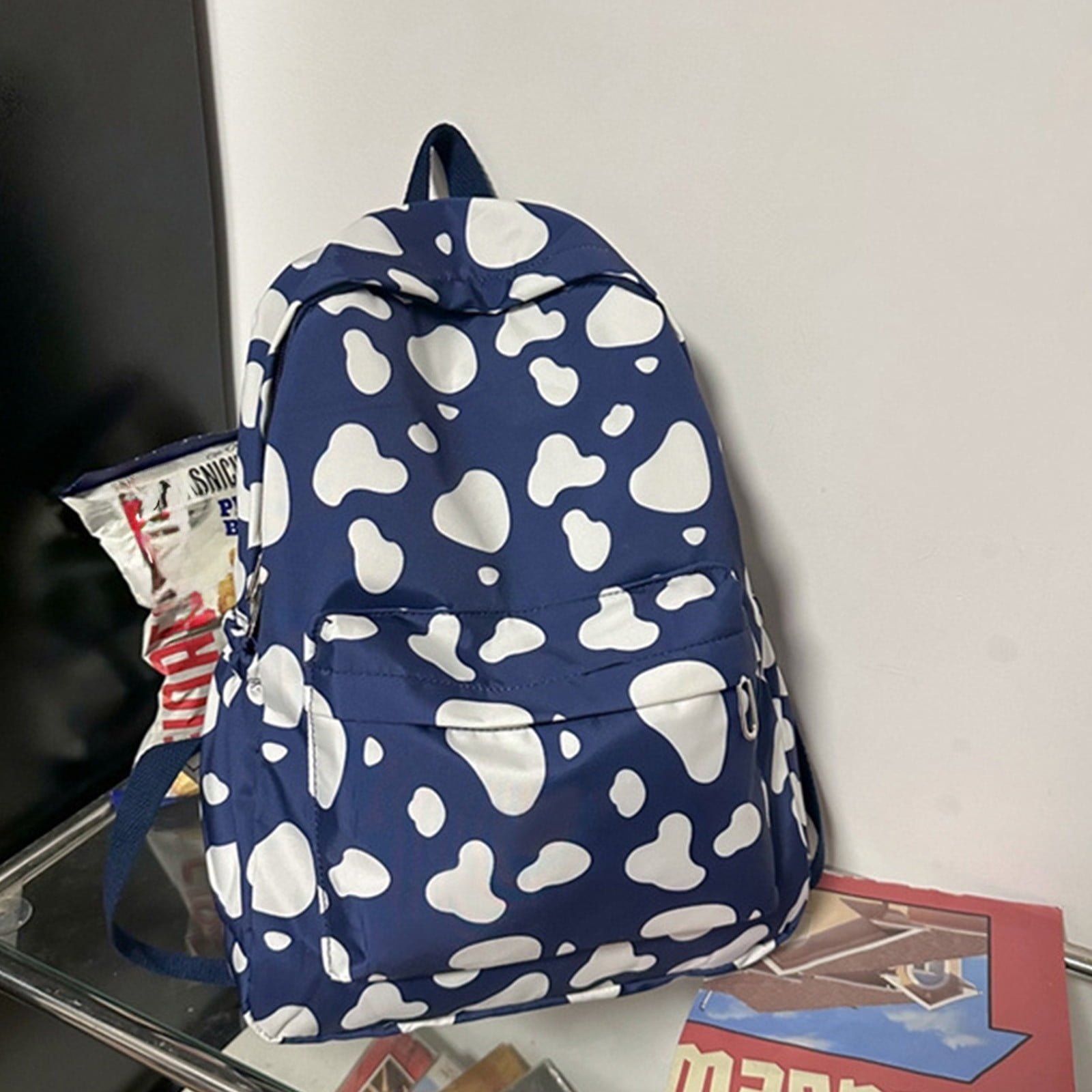Nkmbld Hiking Backpack Cute Cow Print Backpack Fashionable and Versatile Large Capacity Backpack, Blue