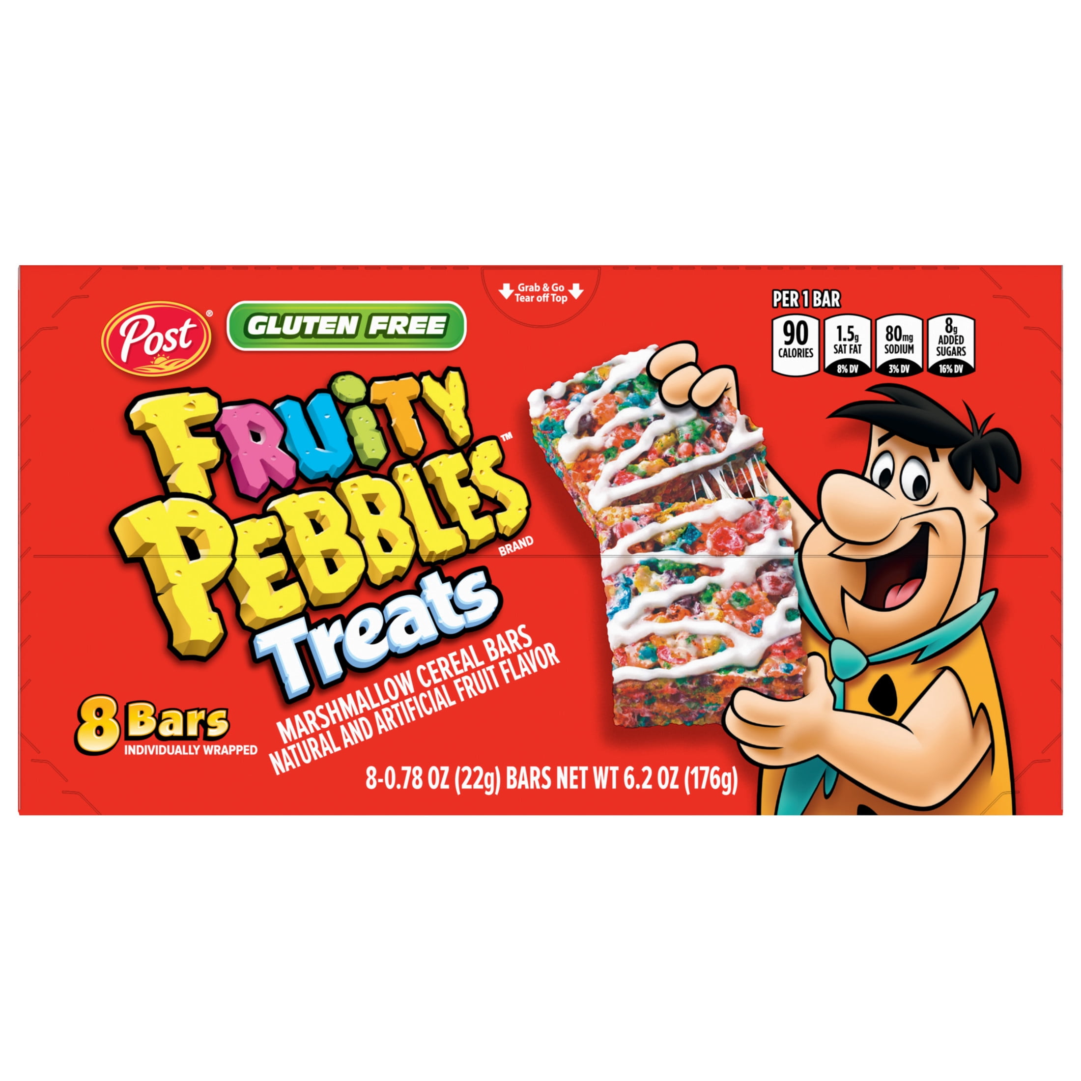 Post Fruity PEBBLES Treats, Crunchy Ready-to-Eat, Shelf-Stable 8 Count Box