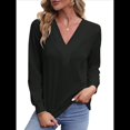 thumbnail image 1 of Camisetas de Larga para Mujer, Camisetas Informales con Cuello en V, Cómodas, Básicas y Suaves Negro XL, 1 of 10