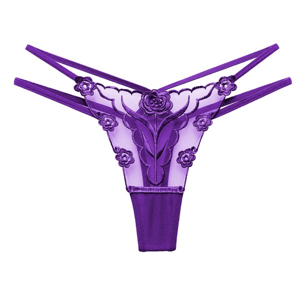 Worallymy Lencería sexy Mujer Malla T-back Calzoncillos Tangas florales Calzoncillos Panty, Púrpura Worallymy JD735799818