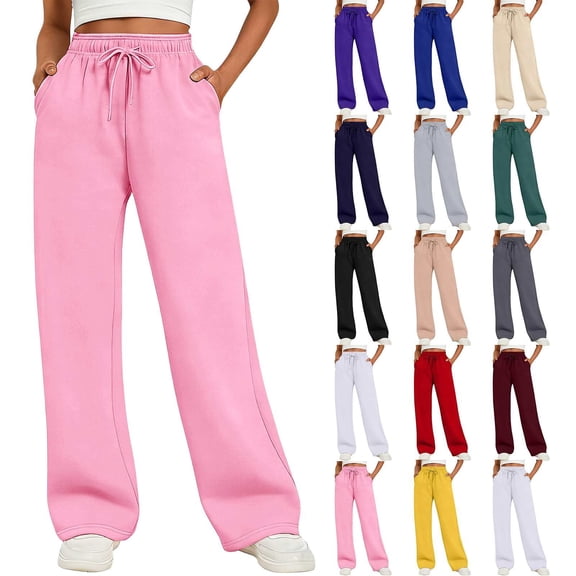Women's Fleece Baggy Sweatpants High Waist Wide Straight Leg with Pockets Winter