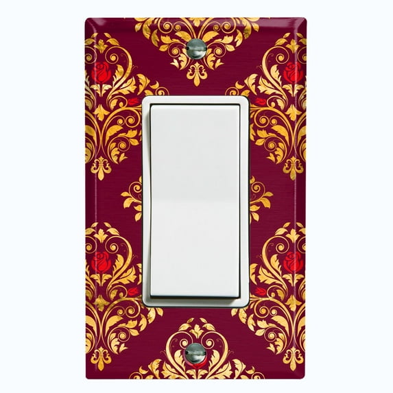Metal Light Switch Plate Cover Elegant Burgundy Diamond Rose Gate Damask DAM077