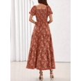 thumbnail image 5 of Orange Boho Floral Maxi Dress Square Neck Short Sleeve Smocked Waist, 5 of 27
