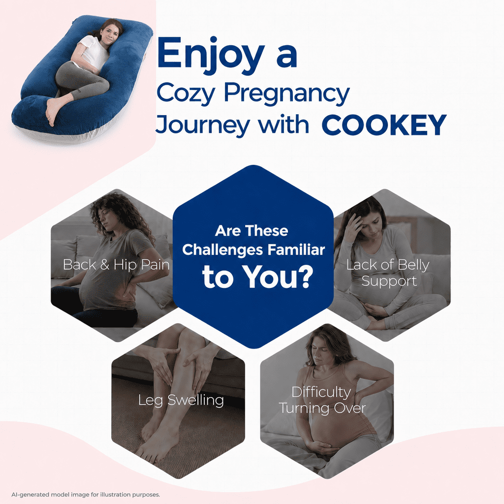 COOKEY Pregnancy Pillow with Removable Velvet Cover,U Shaped Full Body Maternity Pillows for Sleeping 72inch,Gray&Navy blue