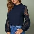 thumbnail image 2 of Gnshining Lace Sleeve Blouses for Women Crew Neck Long Sleeve Tunic Tops Fall Trendy Casual Solid Color Shirts, 2 of 7