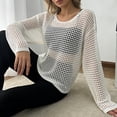 thumbnail image 3 of JJHGVB Women's Crochet Tops Scoop Neck Hollow Out Knit Tops Knitted Sweater Beach See Through Cover Ups Vacation Knit Sweater Off Shoulder Sweater Summer Tops for Women A1-White M, 3 of 4