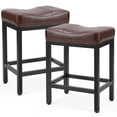 thumbnail image 4 of Dovelina Bar Stools Set of 2, Modern Counter Height, Kitchen Barstools with Metal Base, PU Leather Saddle Seats for Kitchen Island, Brown, 4 of 12