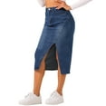 thumbnail image 4 of INSPIRE CHIC Women's Denim Skirt Casual High Waisted Front Slit Knee Length Jean Skirts, 4 of 4