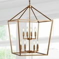 thumbnail image 4 of JONATHAN Y Pagoda 20" 8-Light Classic Traditional Metal Cage Lantern LED Pendant, Antique Gold, 4 of 7