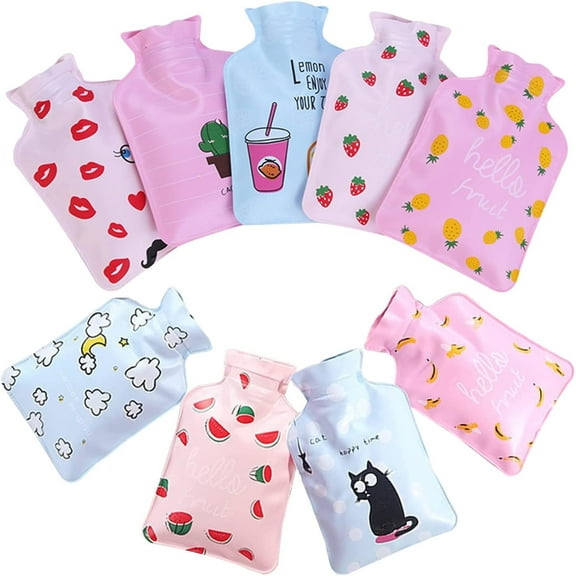 IEMIEBSHA Hot Water Bottle, 9 PCS Small Hot Water Bottles Portable Hot Water Bag Mini Cartoon PVC Hot Water Bottle Childrens Hot Water Bottle 2-in-1 Water Bag for Cold Hot Compress Warmth Pain Relief