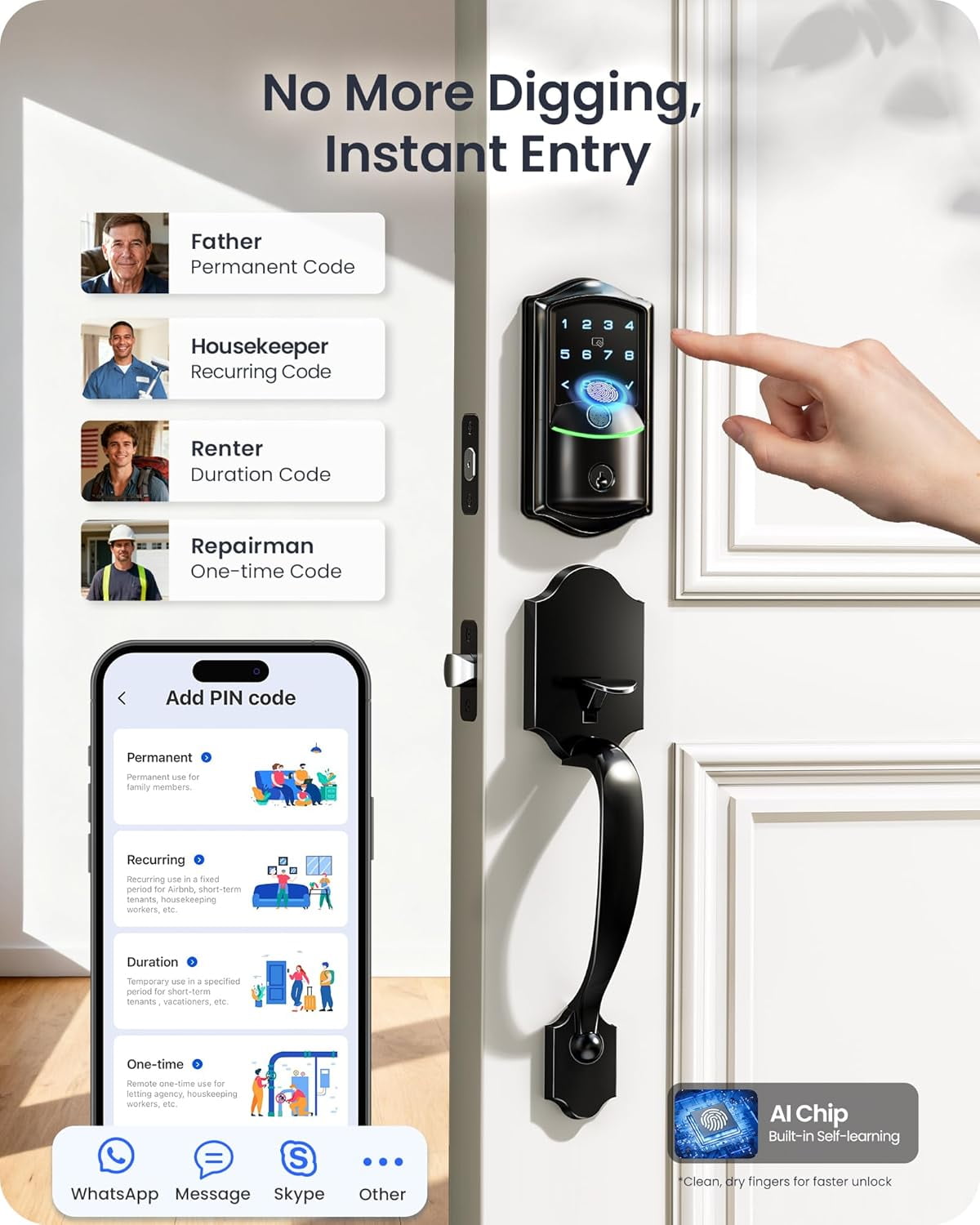Veise Wifi Fingerprint Smart Deadbolt Lock with Handle Set, Keyless Entry Front Door Keypad Lock, App Remote Control, Matte Black