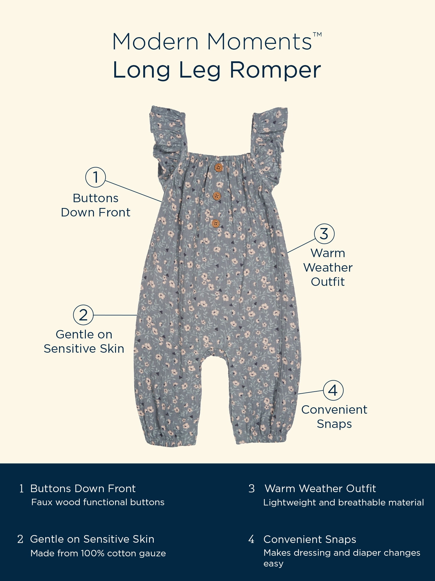 Modern Moments by Gerber Baby Girl Long Leg Romper, Sizes 0/3 Months - 24 Months