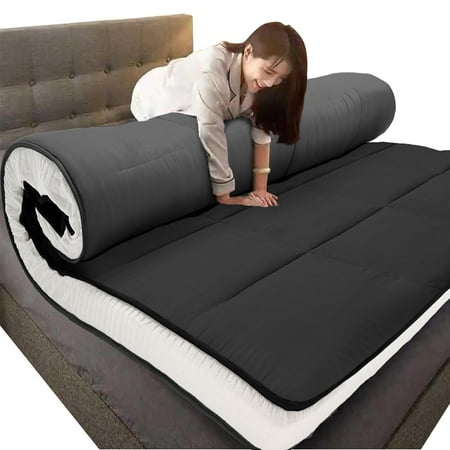 MOPHOTO 4'' Japanese Floor Futon Mattress, Floor Mattress with Storage Bag, Memory Foam Roll Up Mattress Tatami Mat, Folding Sleeping Padded Futon Mattress Portable Camping Mattress, Black, Twin