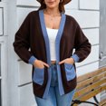 thumbnail image 6 of WRKEKC Cardigan Sweaters for Women Color Block Long Sleeve Open Front Loose Fit Knit Cardigan with Pockets, 6 of 9