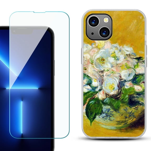 OneToughShield ® for iPhone 15 Plus Shockproof Phone Case, with Tempered Glass Screen Protector - Roses