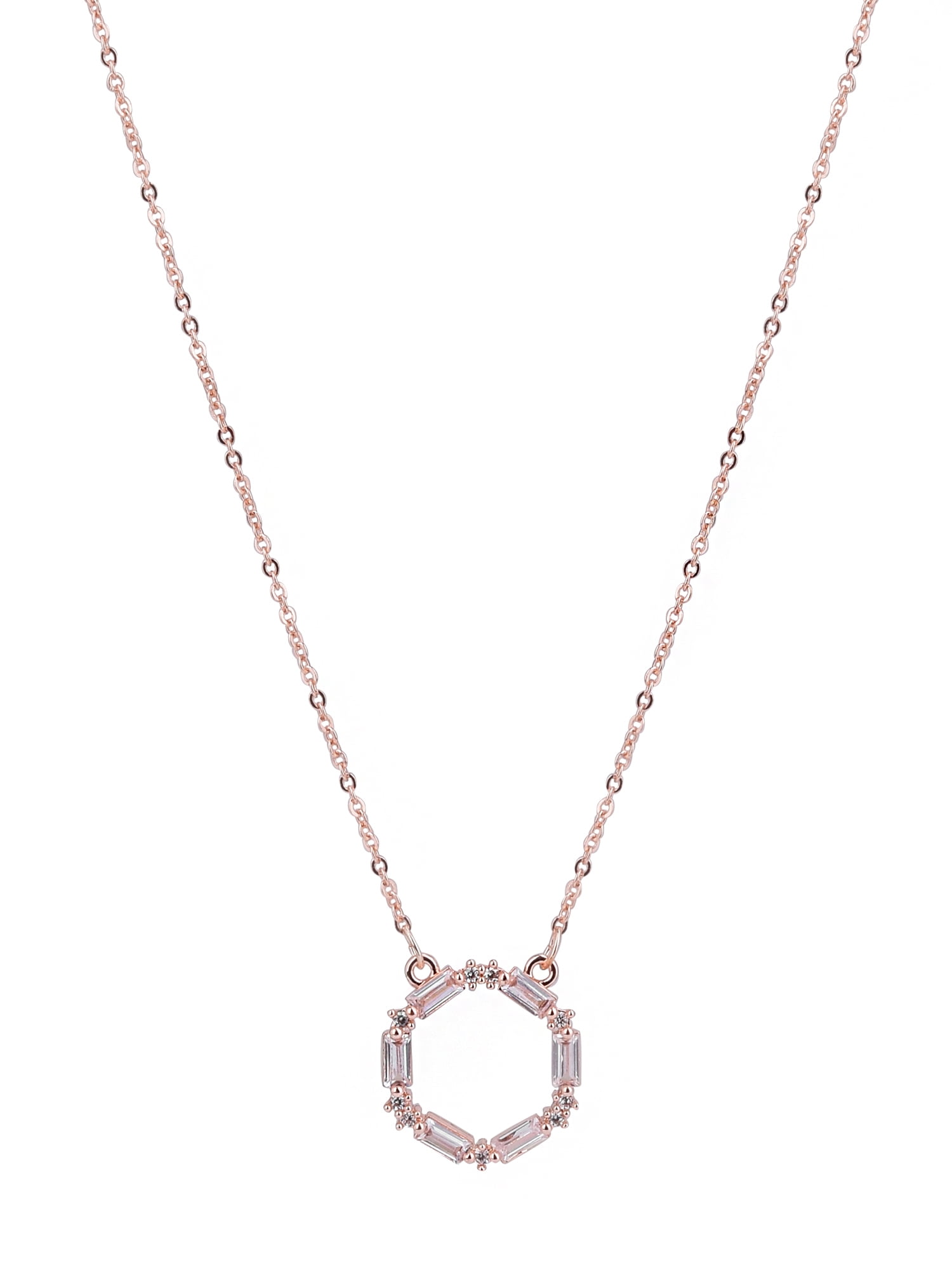 Time and Tru Adult Women's Rose Gold Tone Baguette Crystal Metal Pendant Necklace