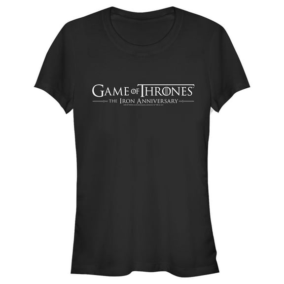 Junior's Game of Thrones Iron Anniversary Small White Logo  Graphic Tee Black Medium