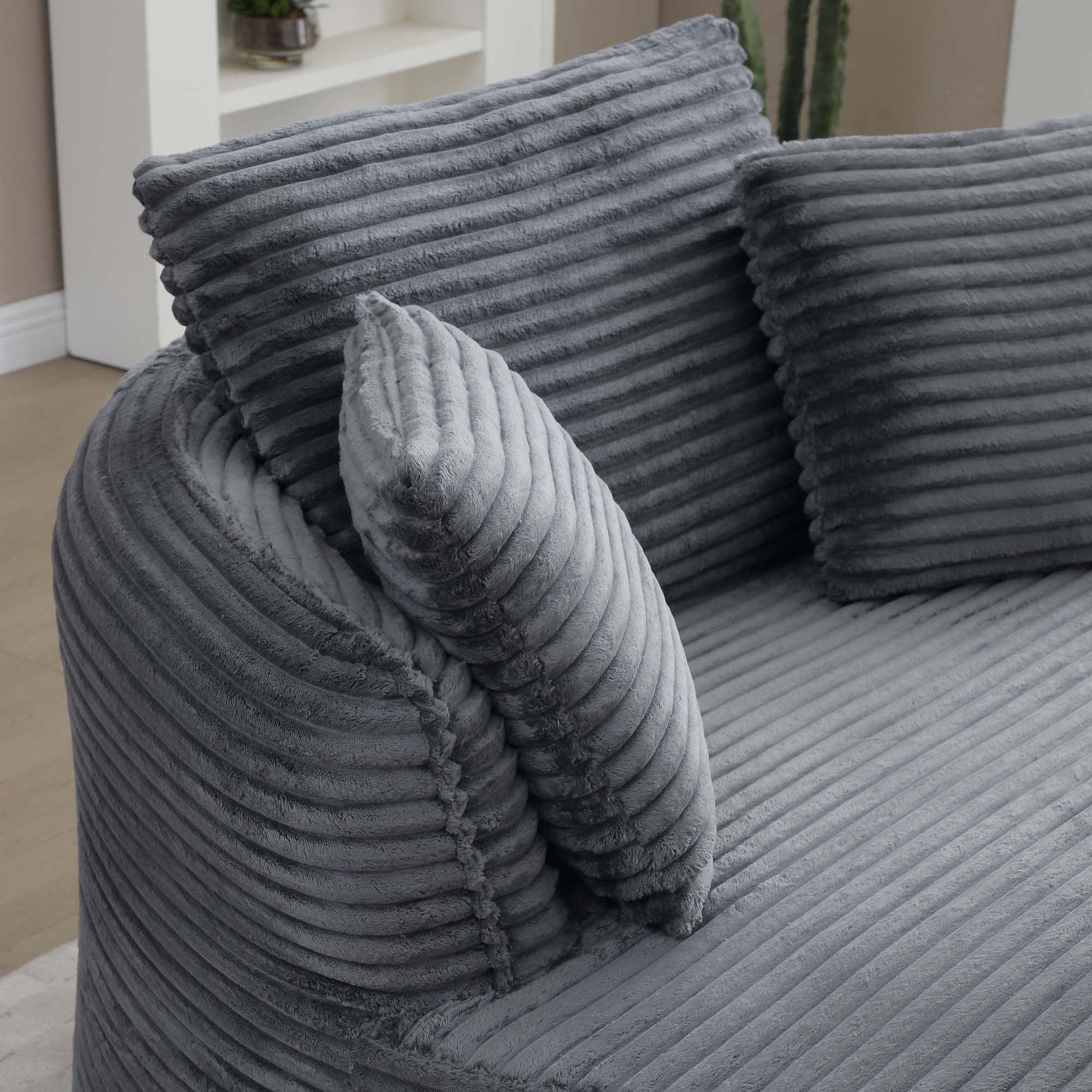 Miniyam 54" Corduroy Round Accent Chair, Boneless Design with Lumbar Support Pillows, Soft & Durable, Ready-to-Use(Grey)