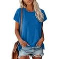 thumbnail image 2 of WEIYLL T-Shirt Femme Manches Courtes Été Col Rond Couleur Unie Coupe Ample Bu2 Blouse Tailles P, 2 of 7