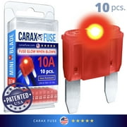 CARAX Glow Fuse - MINI Blade - 10A Kit 10 pcs - Glow When Blown LED Automotive Fuse - Smart Glow Fuse Easy Identification - 10 pcs.