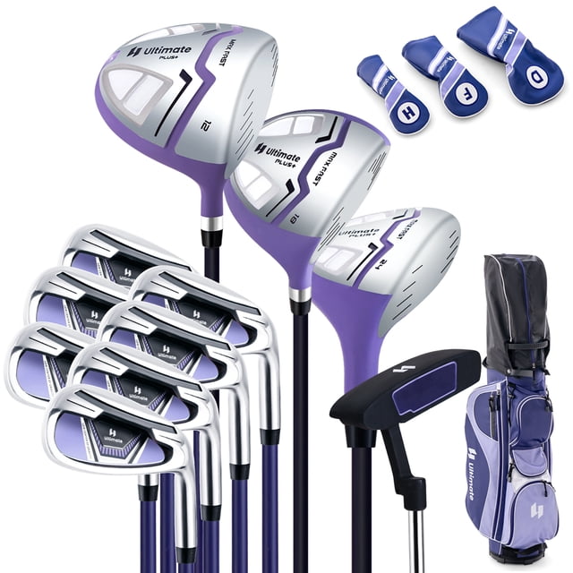 Costway Juego completo de palos de golf para mujer, paquete de palos de golf con capucha para lluvia, mano derecha, morado