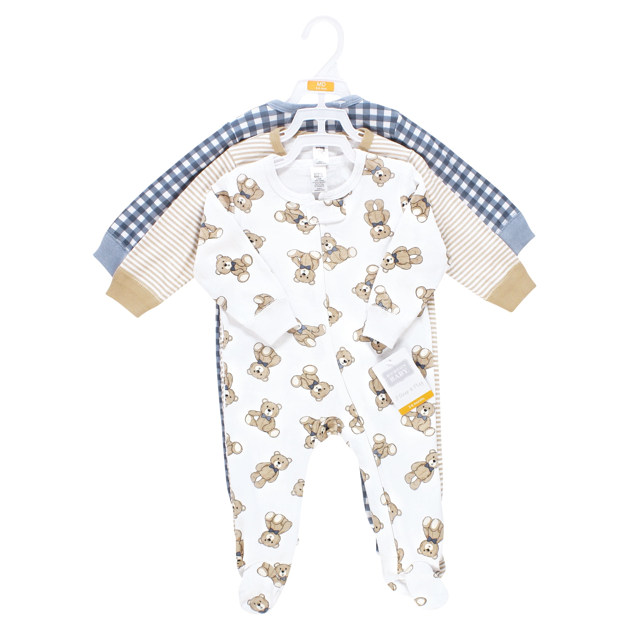 Hudson Baby Boys Cotton Sleep and Play, Gentleman Bear, 6-9 Months