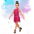 thumbnail image 2 of Curuila Toddler Child Girls Dance Dress With Tassels Solid Color Crew Neck For Performance Soft Casual Dresses Size 12-13 Years, 2 of 4