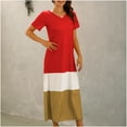 thumbnail image 4 of QUYUON Womens T Shirt Long Dress Casual Color Block Maxi Dress Summer Striped Printed V-Neck Short Sleeve Ankle Length Dresses Beach Sundress Loose Shirt Long Dress, 4 of 5