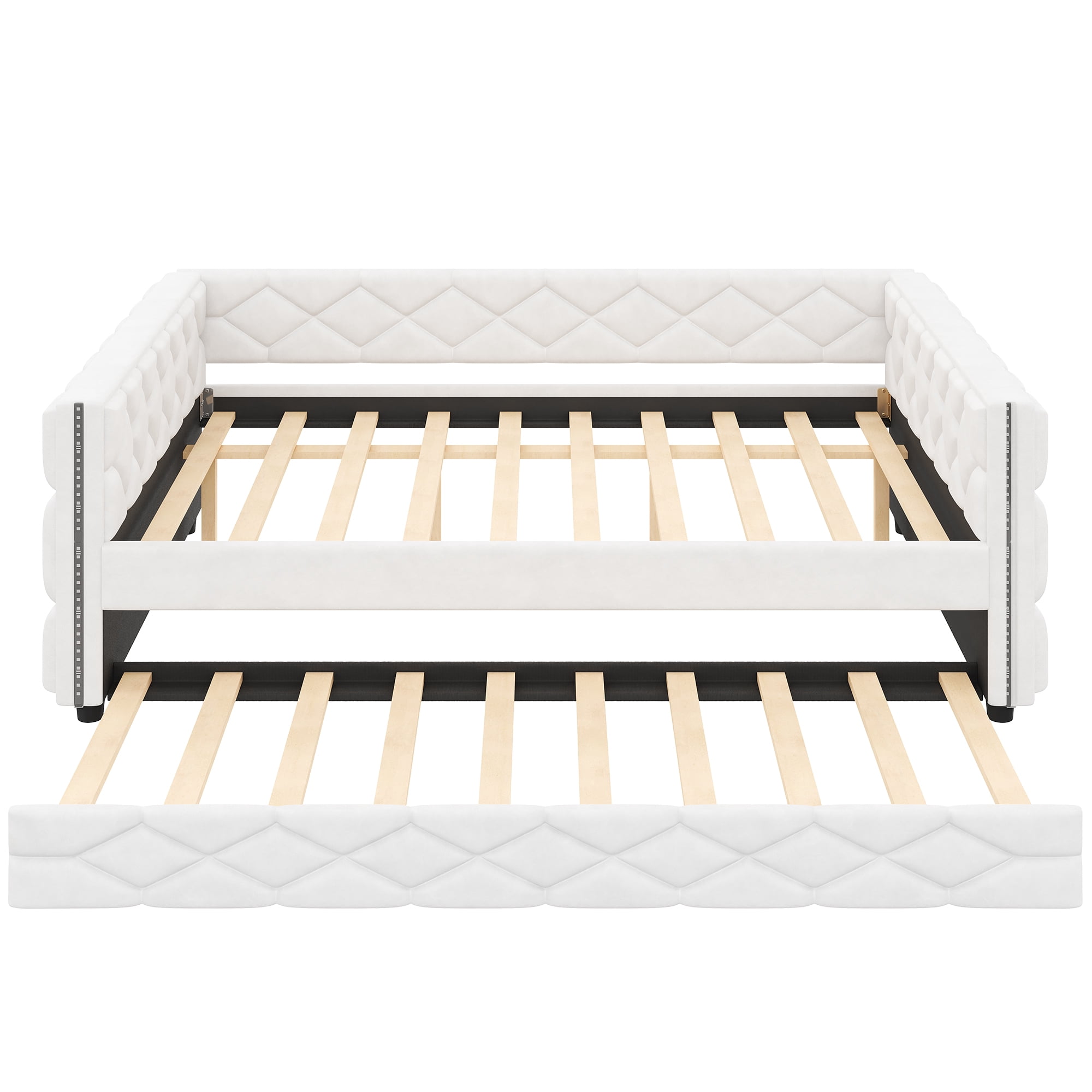 Alvantor Full XL Upholstered Daybed with Trundle and LED, White